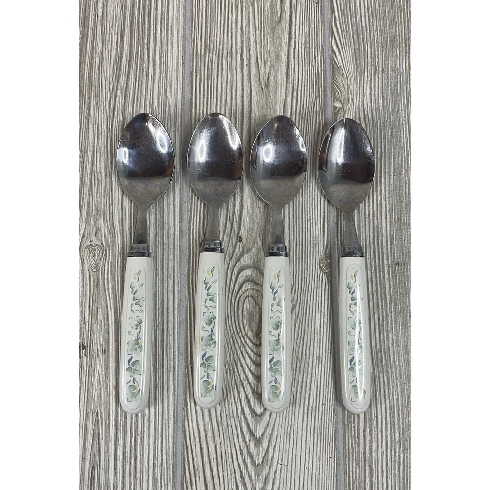 Corelle Flatware Soup Spoon Calloway GREEN IVY Replacement Lot of 4 Taiwan